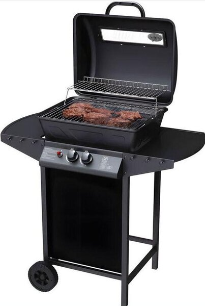 Barbecue a gas a 2 Fuochi John in acciaio nero con ruote