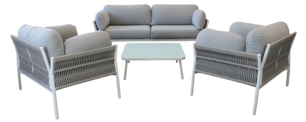GALASSIA - salotto con struttura in alluminio bianco, rosso o antracite, rivestimento in corda in pvc