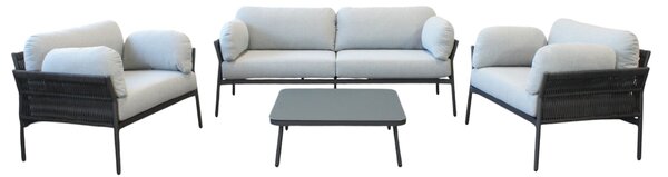 GALASSIA - salotto con struttura in alluminio bianco, rosso o antracite, rivestimento in corda in pvc