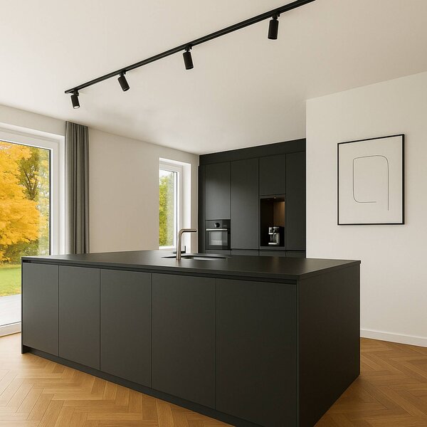 Calex Set binario Calex, 4 faretti GU10, nero, lunghezza 2 m, metallo dimmerabile, Nero, Soggiorno / Sala da pranzo, Metallo, Moderno