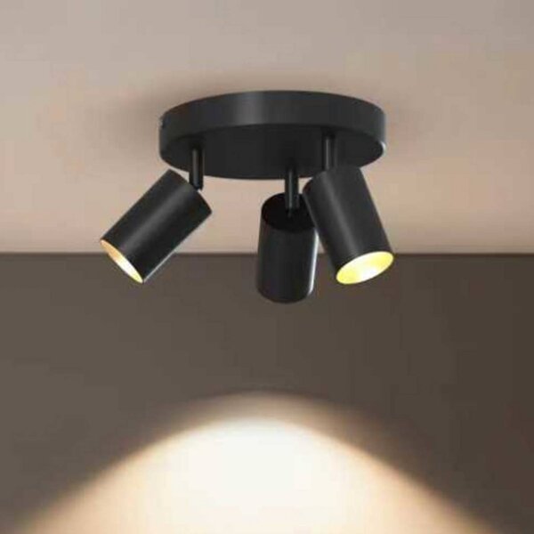Calex Faretto da soffitto GU10, nero, Ø 20 cm, a 3 luci, metallo dimmerabile, Nero, Soggiorno / Sala da pranzo, Metallo, Moderno, Faretto