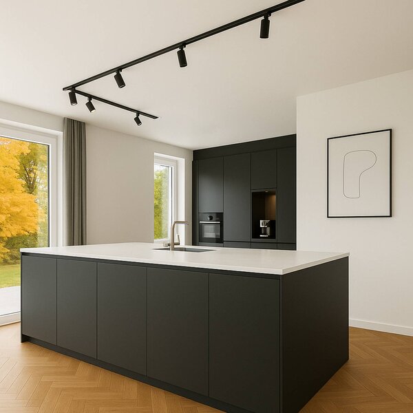Calex Set binario Calex, 6 faretti GU10, nero, lunghezza 3 m, metallo dimmerabile, Nero, Soggiorno / Sala da pranzo, Metallo, Moderno