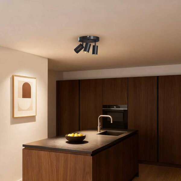 Calex Faretto da soffitto GU10, nero, Ø 20 cm, a 3 luci, metallo dimmerabile, Nero, Soggiorno / Sala da pranzo, Metallo, Moderno, Faretto