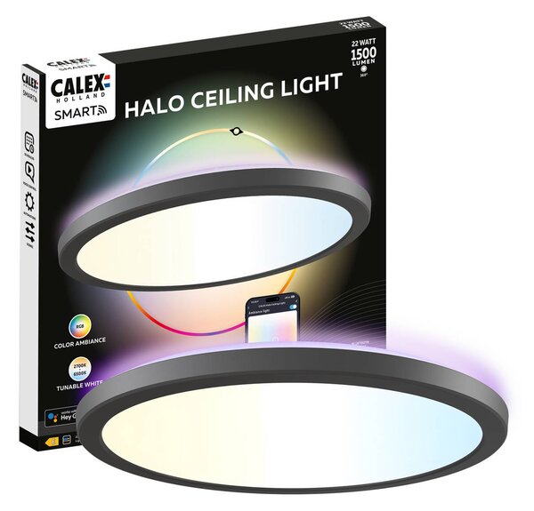 Calex Plafoniera smart Smart HALO, dimmerabile, Nero, Soggiorno / Sala da pranzo, Plastica, Moderno