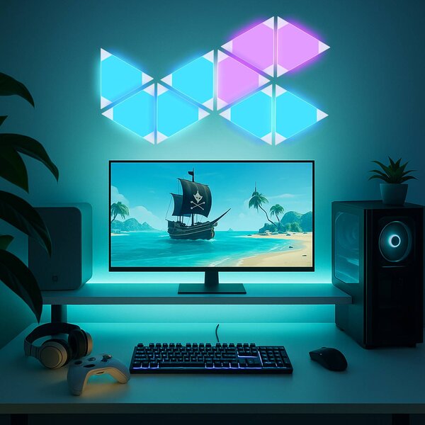 Calex Smart applique a LED TRIANGLES, 9 pezzi, RGBW, dimmerabile, Bianco / Opale, Soggiorno / Sala da pranzo, Plastica, Moderno