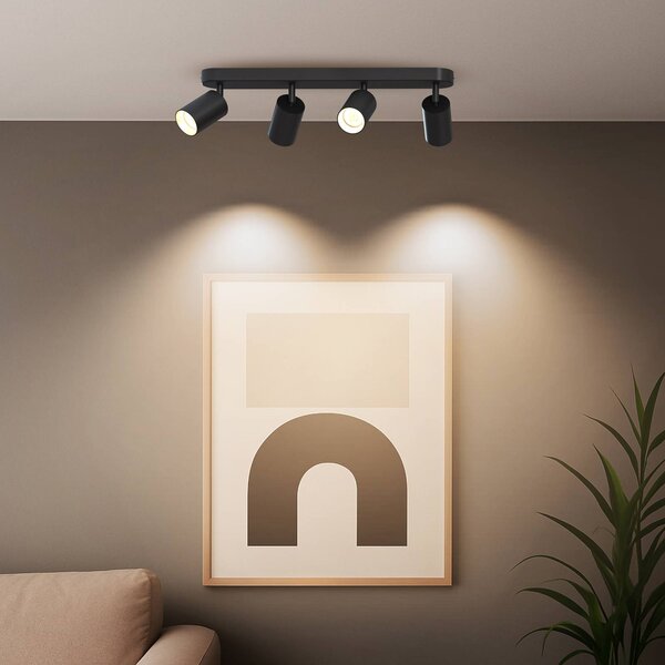 Calex Faretto da soffitto GU10, nero, lunghezza 49 cm, a 4 luci, metallo dimmerabile, Nero, Soggiorno / Sala da pranzo, Metallo, Moderno, Faretto