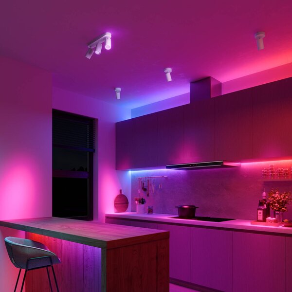 Calex Smart faretto da soffitto bianco lunghezza 37 cm a 3 luci GU10-LED RGBW Smart, dimmerabile, Bianco / Opale, Soggiorno / Sala da pranzo, Metallo, Moderno