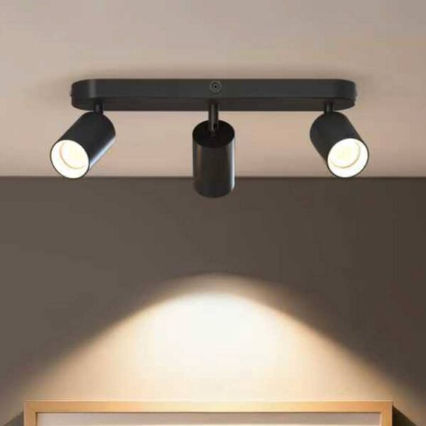Calex Faretto da soffitto GU10, nero, lunghezza 37 cm, a 3 luci, metallo dimmerabile, Nero, Soggiorno / Sala da pranzo, Metallo, Moderno, Faretto