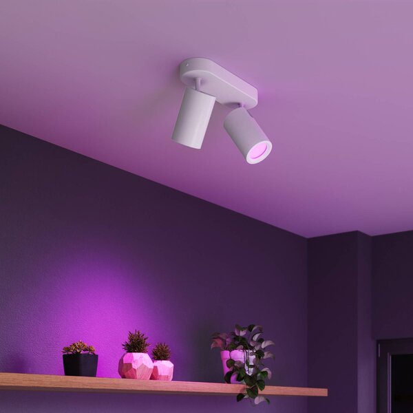 Calex Smart faretto da soffitto bianco lunghezza 22 cm a 2 luci GU10-LED RGBW Smart, dimmerabile, Bianco / Opale, Soggiorno / Sala da pranzo, Metallo, Moderno