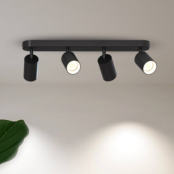 Calex Faretto da soffitto GU10, nero, lunghezza 49 cm, a 4 luci, metallo dimmerabile, Nero, Soggiorno / Sala da pranzo, Metallo, Moderno, Faretto