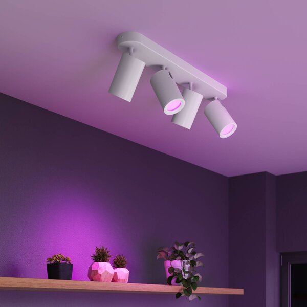 Calex Smart faretto da soffitto bianco lunghezza 49 cm a 4 luci GU10-LED RGBW Smart, dimmerabile, Bianco / Opale, Soggiorno / Sala da pranzo, Metallo, Moderno