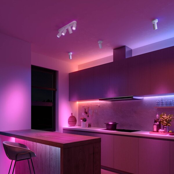 Calex Smart faretto da soffitto bianco lunghezza 49 cm a 4 luci GU10-LED RGBW Smart, dimmerabile, Bianco / Opale, Soggiorno / Sala da pranzo, Metallo, Moderno