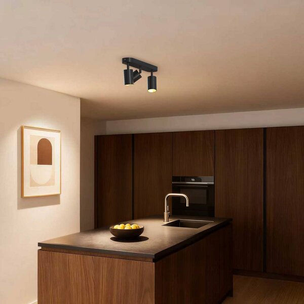 Calex Faretto da soffitto GU10, nero, lunghezza 37 cm, a 3 luci, metallo dimmerabile, Nero, Soggiorno / Sala da pranzo, Metallo, Moderno, Faretto