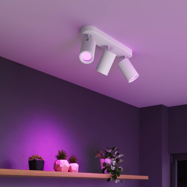 Calex Smart faretto da soffitto bianco lunghezza 37 cm a 3 luci GU10-LED RGBW Smart, dimmerabile, Bianco / Opale, Soggiorno / Sala da pranzo, Metallo, Moderno