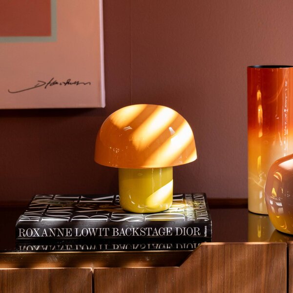 KARE Lampada da tavolo di design Mushroom, Giallo / Arancione, Soggiorno / Sala da pranzo, Metallo, Design, Lampada da tavolo