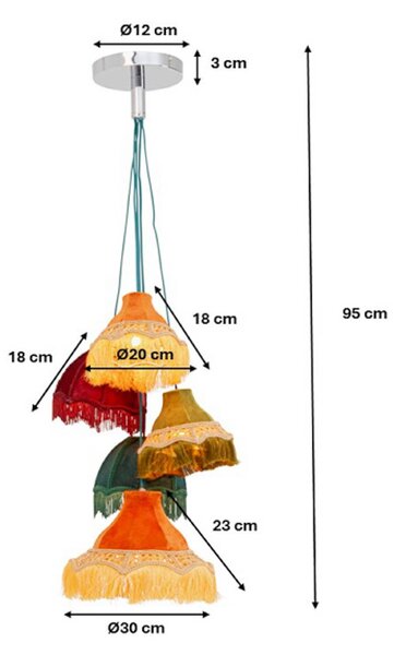 KARE Lampada a sospensione Saloon Fringes, dimmerabile, Multicolore, Soggiorno / Sala da pranzo, Plastica, Design, Lampada a sospensione