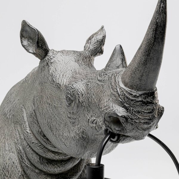 KARE Lampada da tavolo di design Sitting Rhino, Alluminio / Grigio / Zincato, Soggiorno / Sala da pranzo, Plastica, Design, Lampada da tavolo