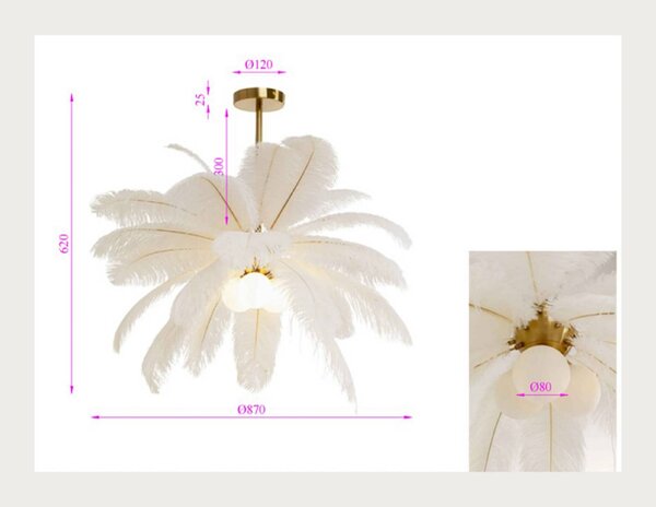 KARE Lampada a sospensione Feather Palm, dimmerabile, Bianco / Opale, Soggiorno / Sala da pranzo, Design, Lampada a sospensione