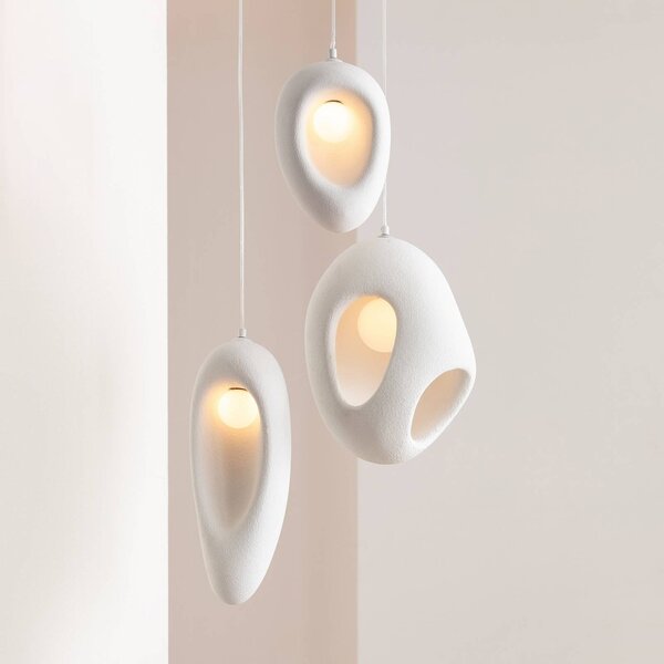 KARE Lampada a sospensione Soul Dining, dimmerabile, Bianco / Opale, Soggiorno / Sala da pranzo, Gesso / Argilla, Design, Lampada a sospensione