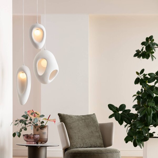 KARE Lampada a sospensione Soul Dining, dimmerabile, Bianco / Opale, Soggiorno / Sala da pranzo, Gesso / Argilla, Design, Lampada a sospensione