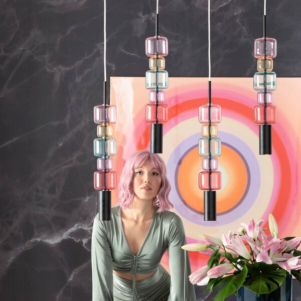 KARE Lampada a sospensione Candy Bar Colore, dimmerabile, Multicolore, Soggiorno / Sala da pranzo, Vetro, Design, Lampada a sospensione