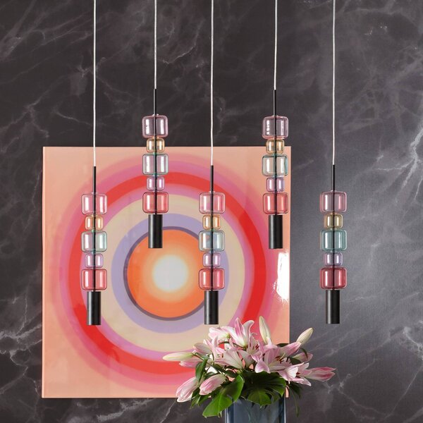 KARE Lampada a sospensione Candy Bar Colore, dimmerabile, Multicolore, Soggiorno / Sala da pranzo, Vetro, Design, Lampada a sospensione