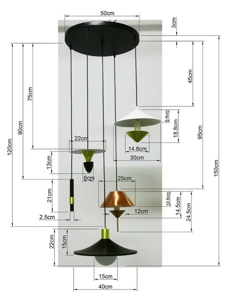 KARE Lampada a sospensione Cappelli, dimmerabile, Multicolore, Soggiorno / Sala da pranzo, Metallo, Design, Lampada a sospensione