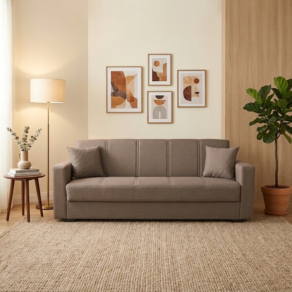 Modams Divano Letto Clic-Clac 3 Posti Moderno Vano Contenitore in Tessuto Dimensioni 214x80x87 cm colore Marrone