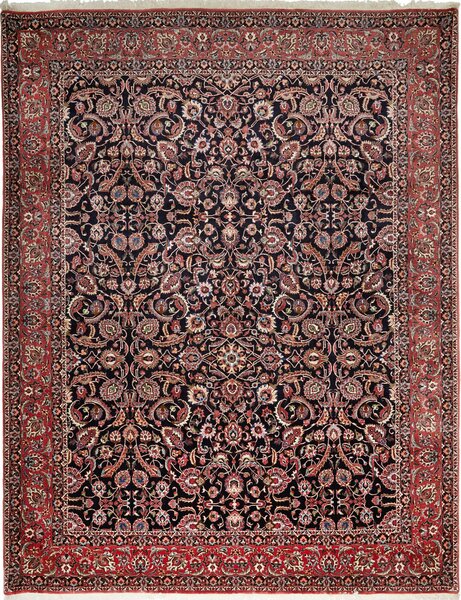 Tappeto Bidjar Con Seta Persia Floreale Nero Rosso 305x399 Cm