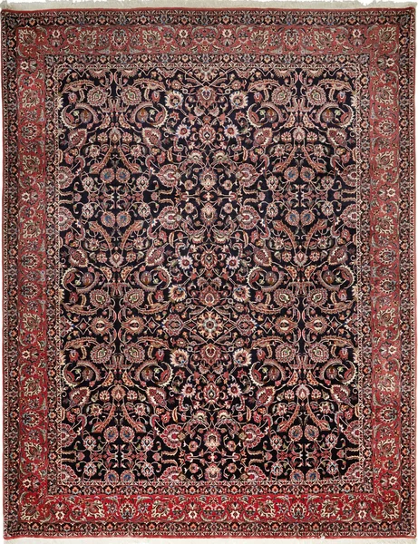 Tappeto Bidjar Con Seta Persia Floreale Nero Rosso 305x399 Cm