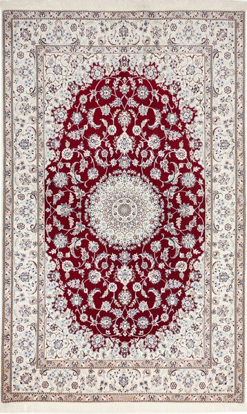 Tappeto Nain 6la Persia Medaglione Rosso Bordeaux Crema 135x217 Cm