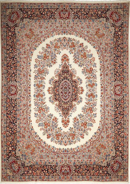 Tappeto Rawar Sherkat Persia Medaglione Crema Blu 291x403 Cm