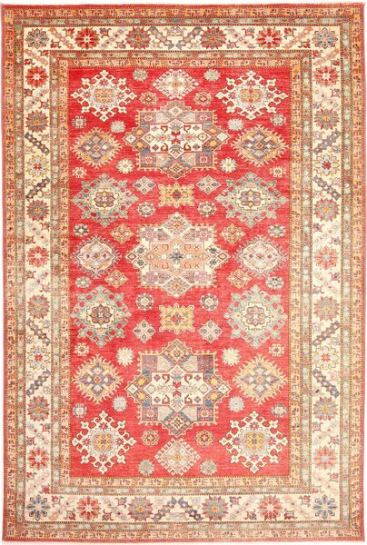 Tappeto Kazak Fine Pakistan Geometrico Rosso Crema 214x311 Cm