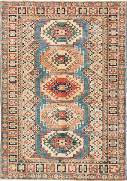 Tappeto Kazak Fine Pakistan Astratto Blu Terracotta 148x212 Cm