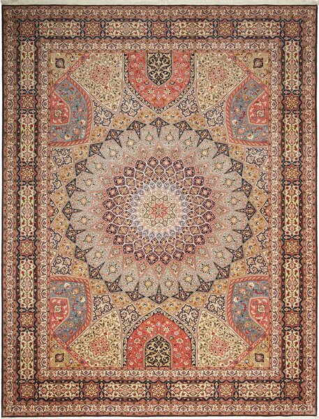 Tappeto Tabriz 50 Raj Persia Medaglione Crema Terracotta 302x397 Cm