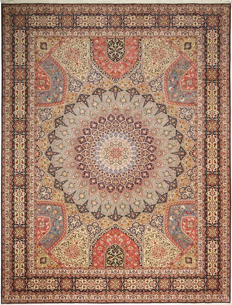 Tappeto Tabriz 50 Raj Persia Medaglione Crema Terracotta 302x397 Cm