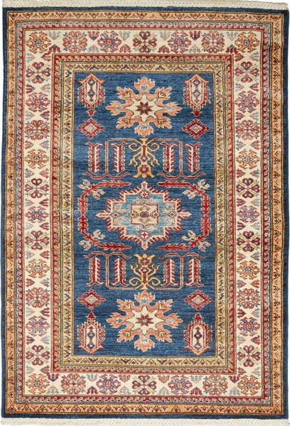 Tappeto Kazak Fine Pakistan Geometrico Blu Crema 105x155 Cm