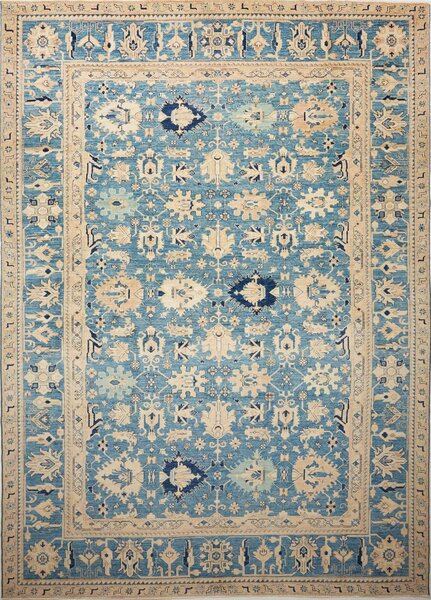 Tappeto Kazak Fine Pakistan Astratto Blu Avorio 267x367 Cm