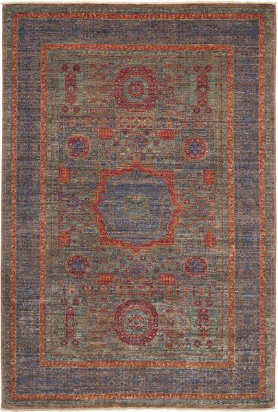 Tappeto Mamlouk Pakistan Medaglione Blu Verde 125x183 Cm