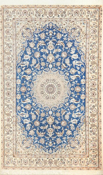 Tappeto Nain 9la Persia Medaglione Blu Avorio Beige 150x235 Cm