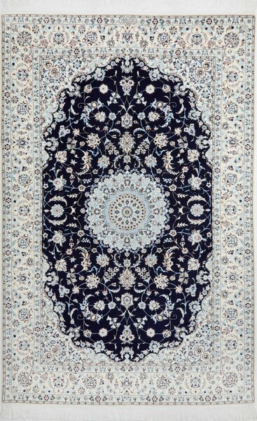 Tappeto Nain 6la Persia Medaglione Blu Avorio Azzurro 153x240 Cm
