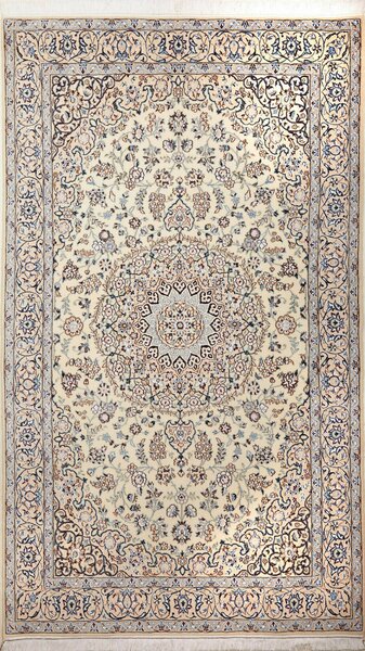 Tappeto Nain 9la Persia Medaglione Crema Blu 130x218 Cm
