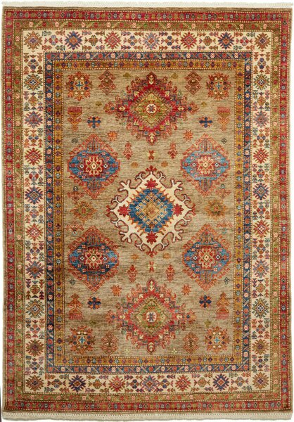 Tappeto Kazak Fine Pakistan Astratto Sabbia Rosso 145x203 Cm