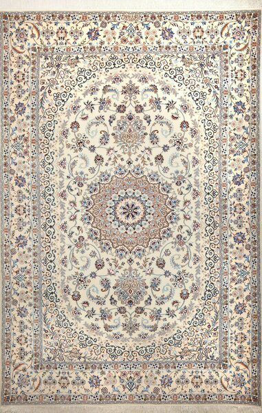 Tappeto Nain 6la Persia Medaglione Crema Azzurro 150x231 Cm
