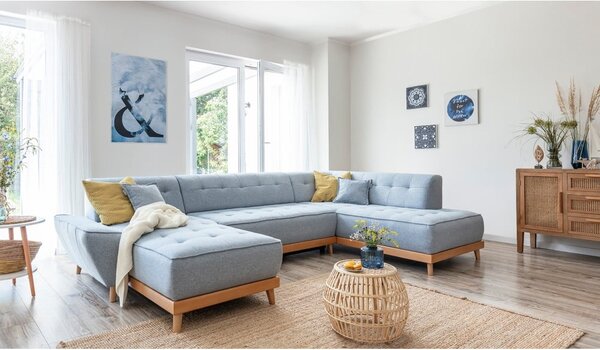 Divano letto a U azzurro, angolo destro Dazzling Daisy - Miuform