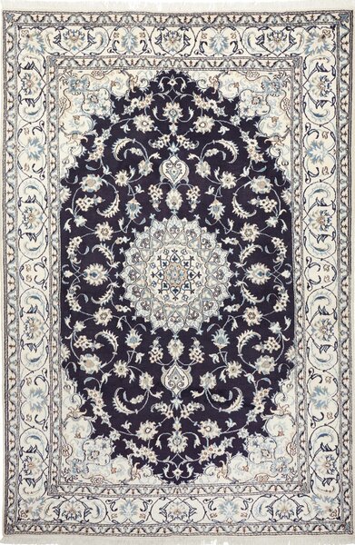 Tappeto Nain Kashmar Persia Medaglione Blu Crema 196x302 Cm