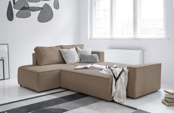 Divano letto angolare in velluto a coste beige Brave Dave - Miuform