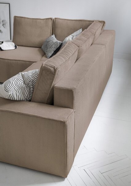 Divano letto angolare in velluto a coste beige Brave Dave - Miuform