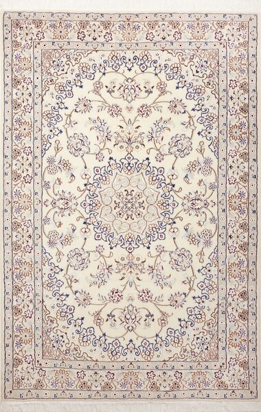 Tappeto Nain 9la Persia Medaglione Crema Blu 134x202 Cm
