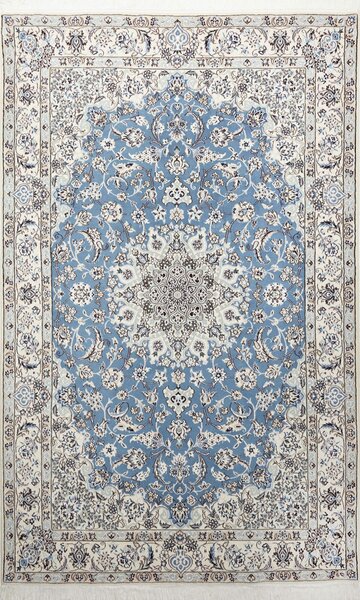 Tappeto Nain 9la Persia Medaglione Azzurro Crema 145x240 Cm